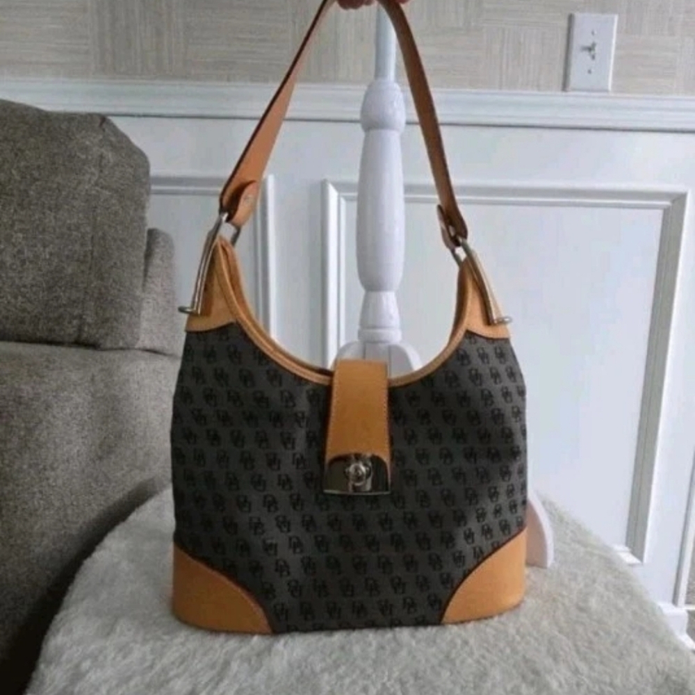 Vintage Dooney & Bourke Monogram Canvas Hobo Bag